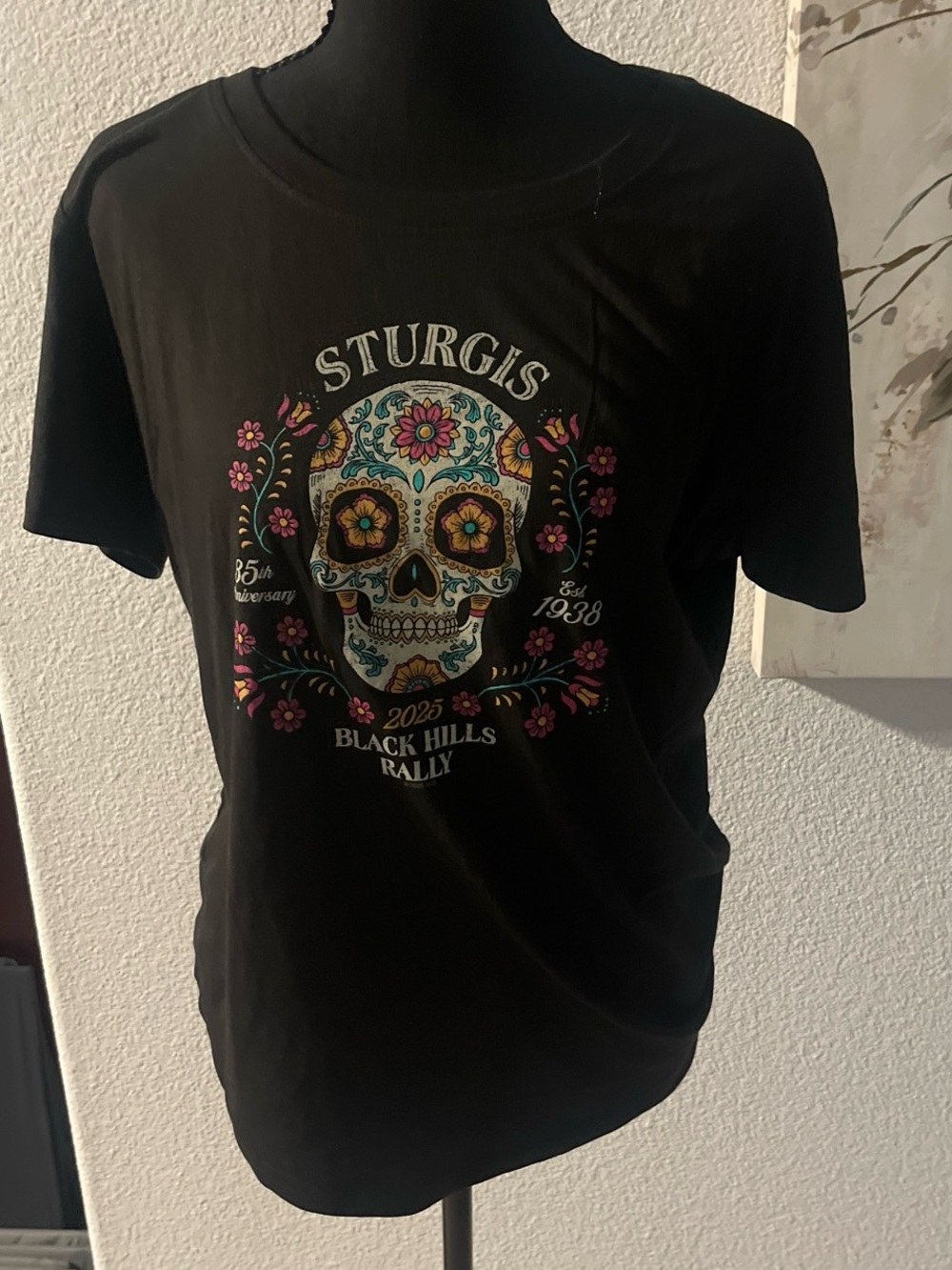 New Harley Black Floral Sugar Skull women T‑Shirt - Black